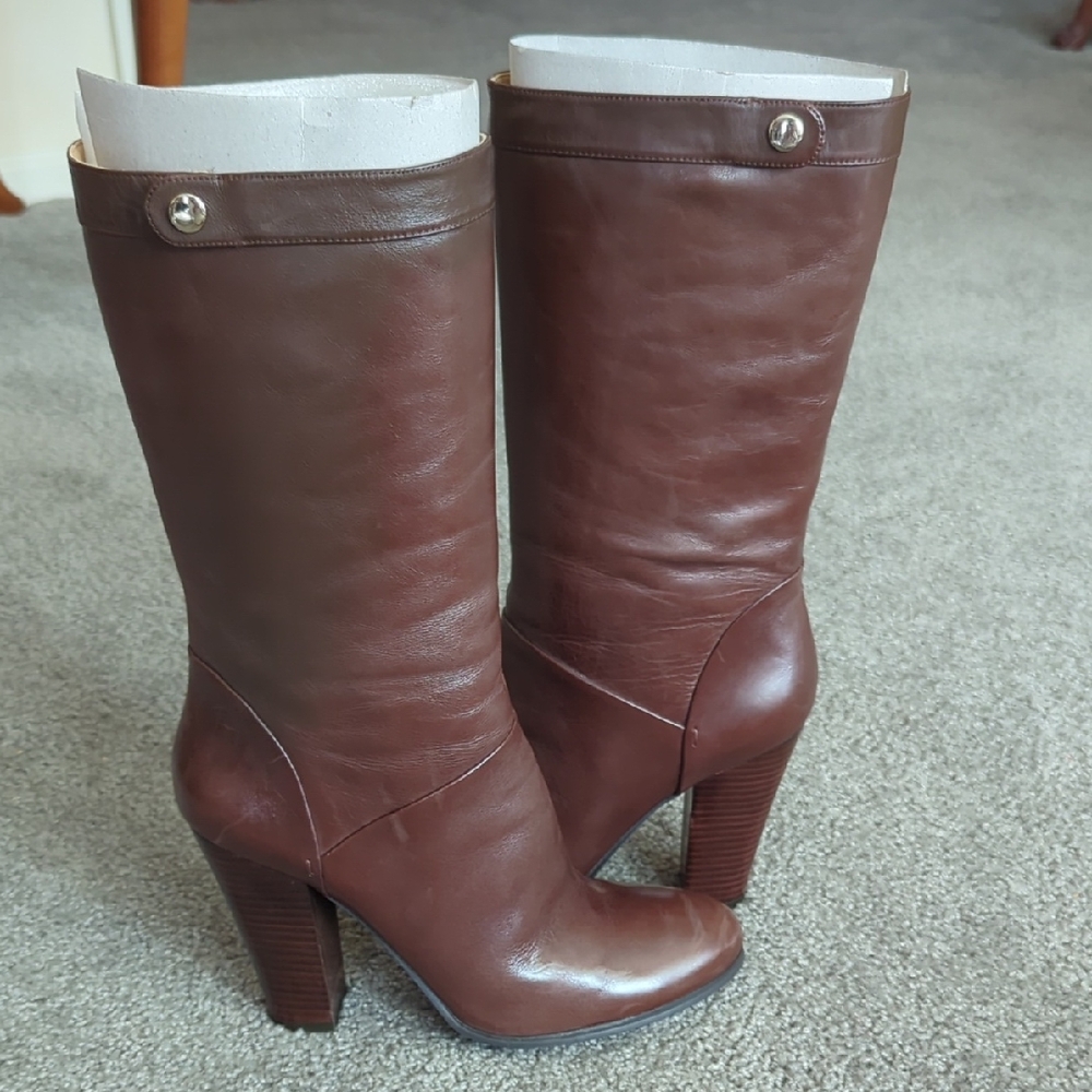 Elegant Brown Leather Calf-High Boots